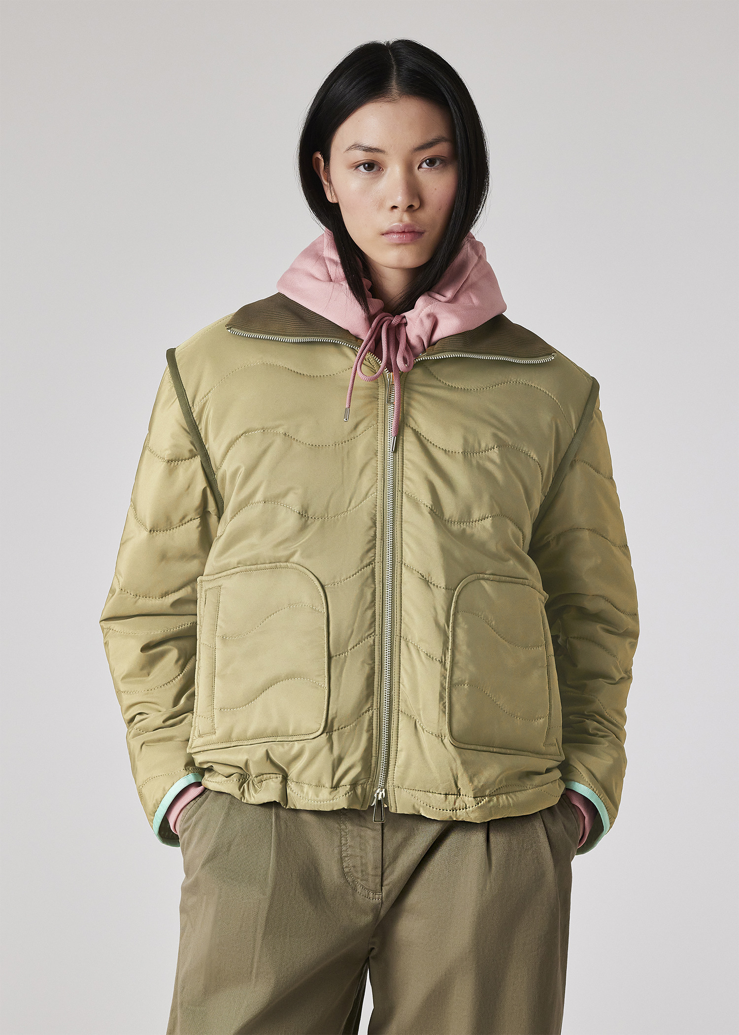 Women's Khaki Quilt Jacket - 5