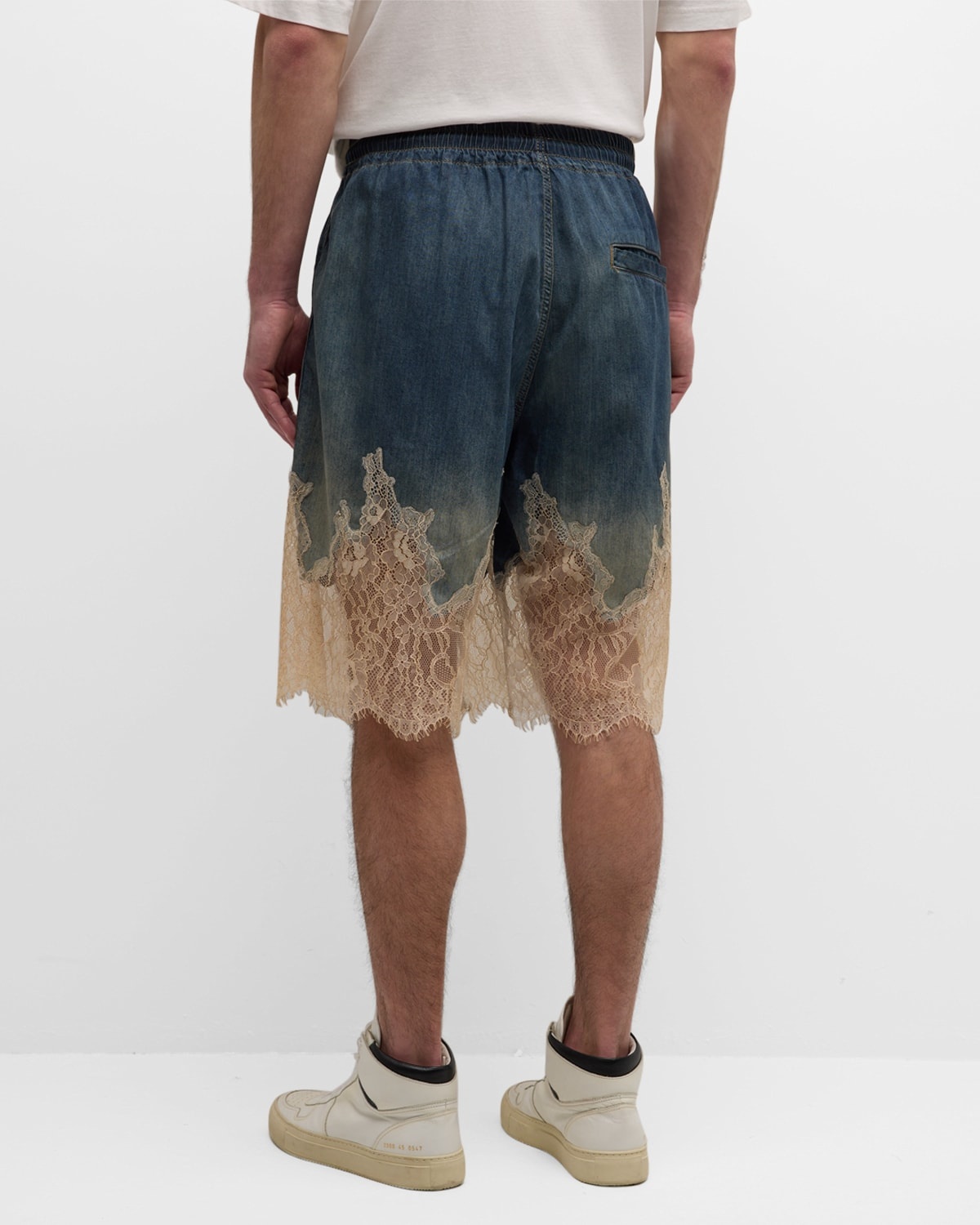 Men's Denim and Lace Drawstring Shorts - 4