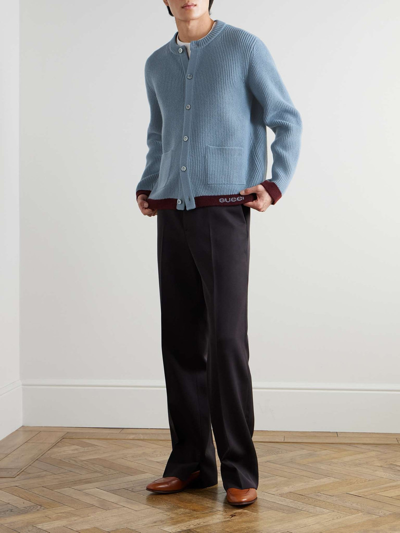 GUCCI Two-Tone Logo-Jacquard Ribbed Wool Cardigan outlook