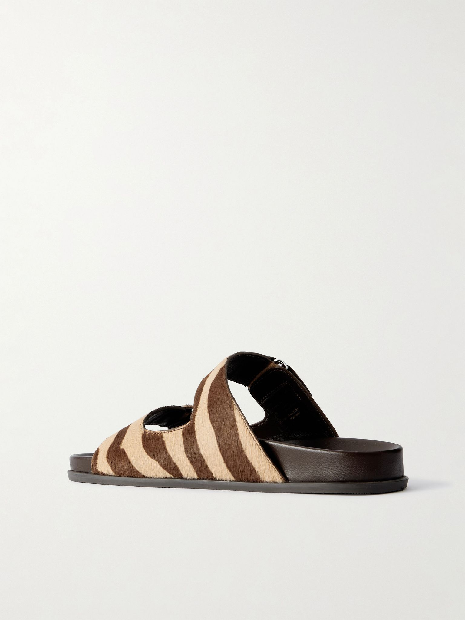 Faux pearl-embellished zebra-print calf hair sandals Chocolate - 3