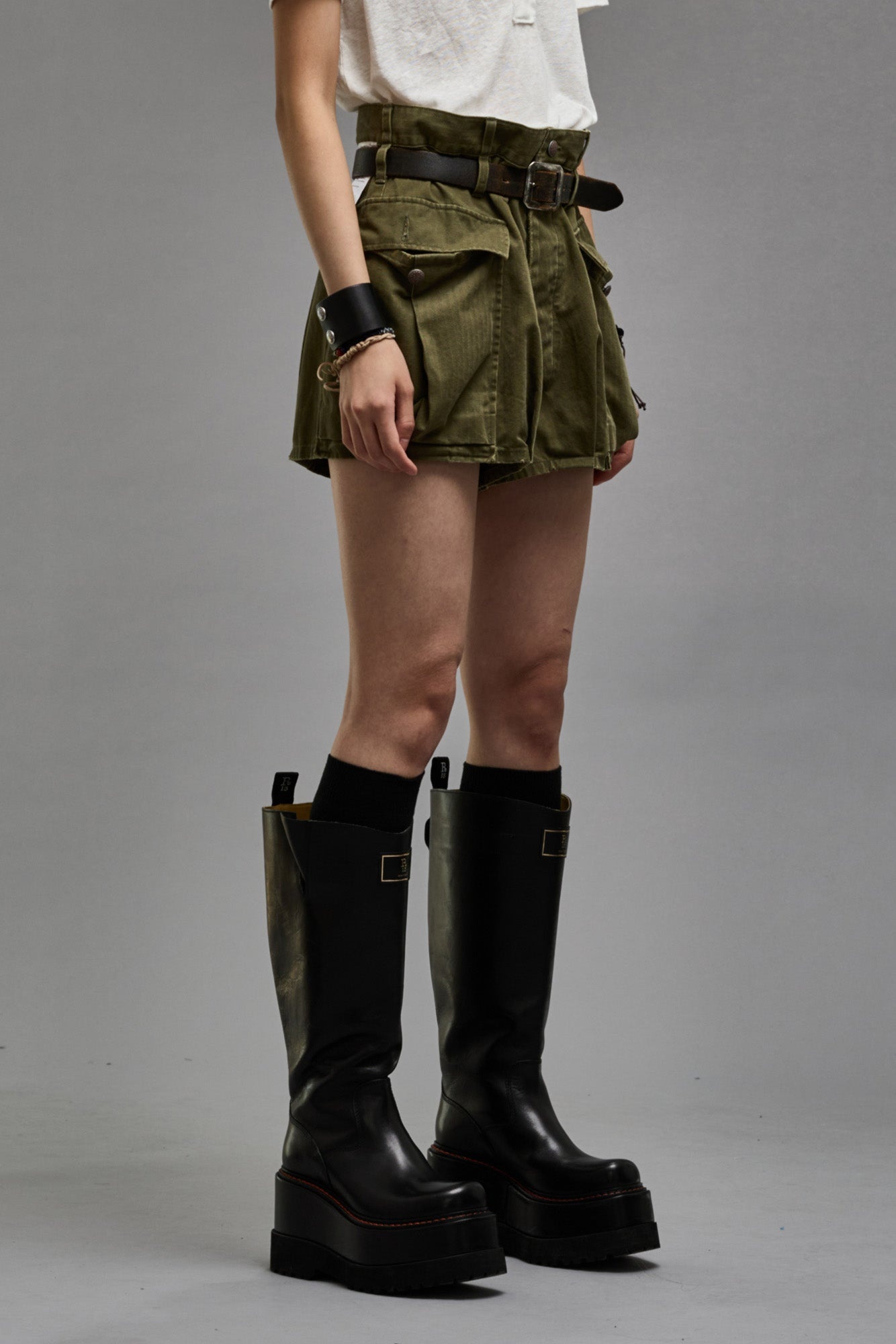 BUBBLE SKORT - OLIVE HERRINGBONE - 5