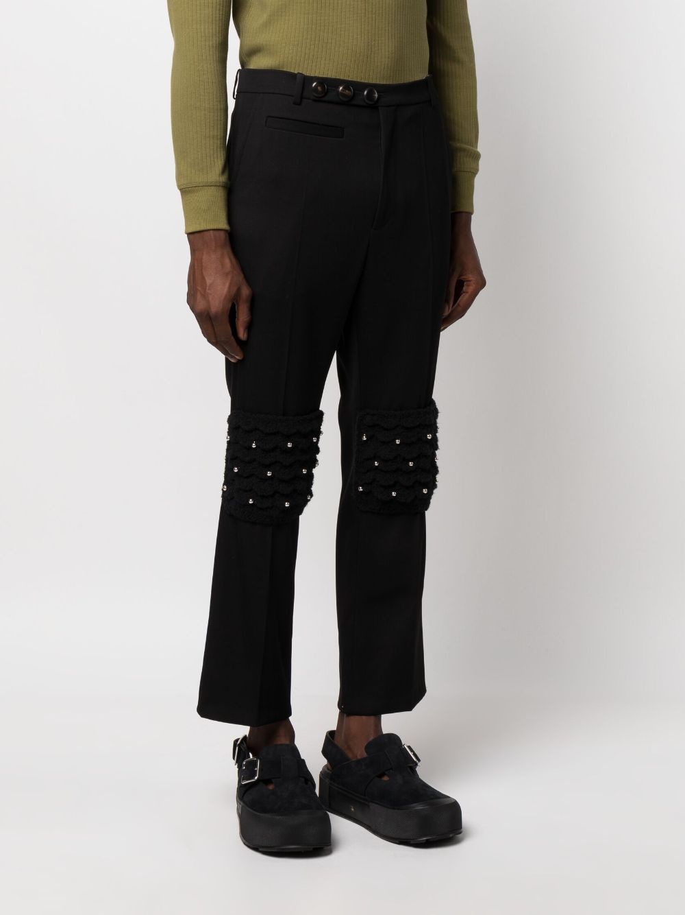 cropped crystal-embellished flared trousers - 3