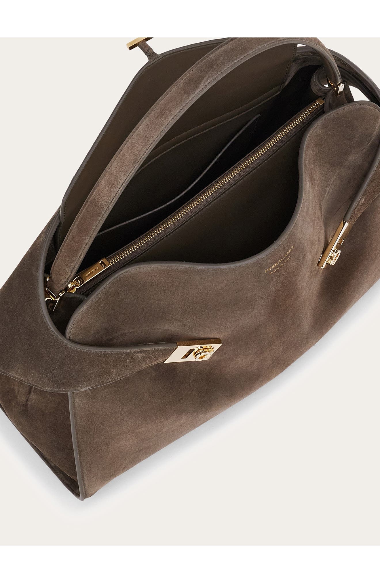 FERRAGAMO Medium Hug Suede Shoulder Bag in Concrete at Nordstrom - 5