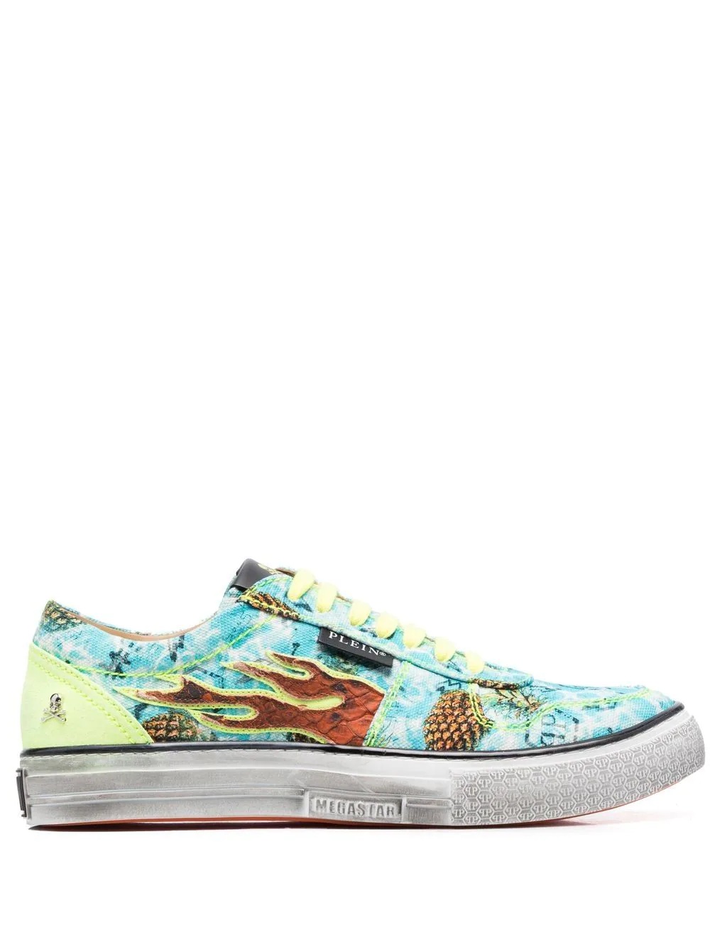 Flame-print canvas low-top sneakers - 1