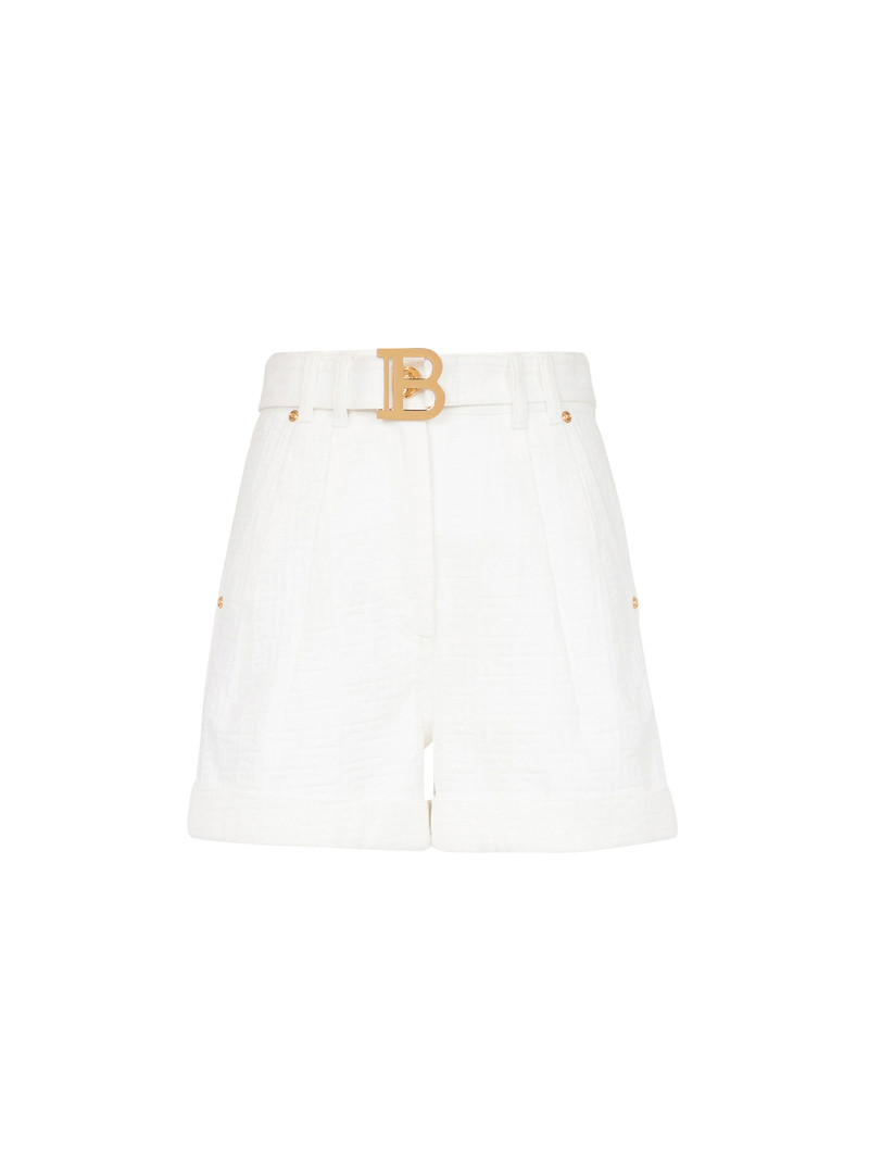 Denim high-waisted shorts with Balmain buckle 1