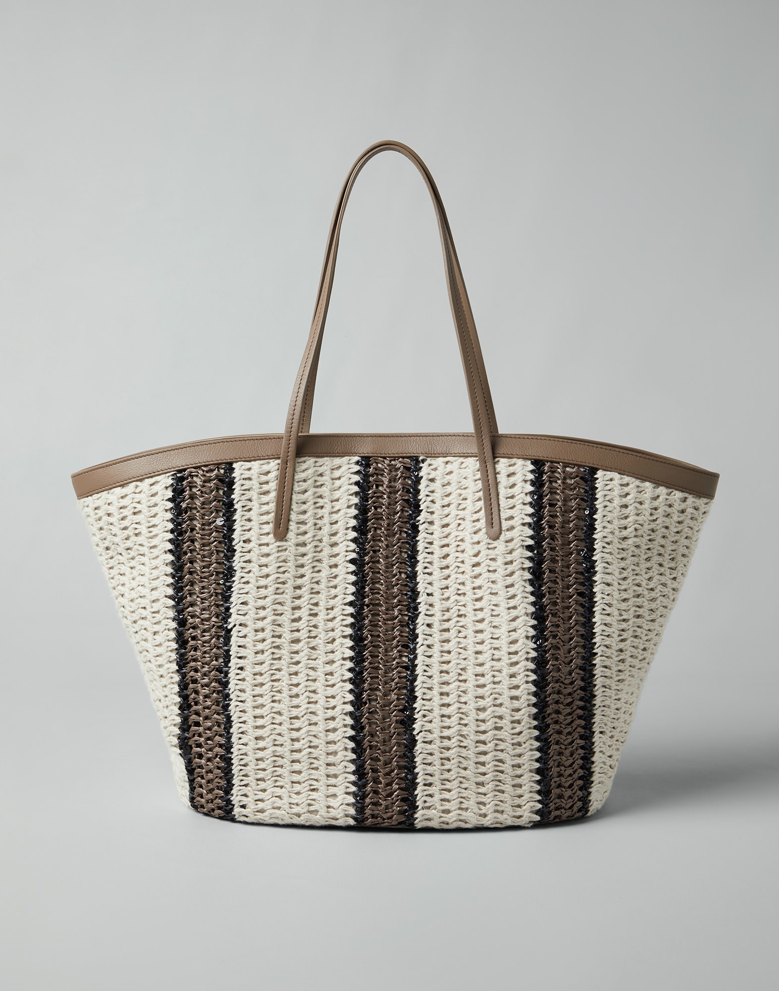 Raffia-effect knit striped shopper bag - 2