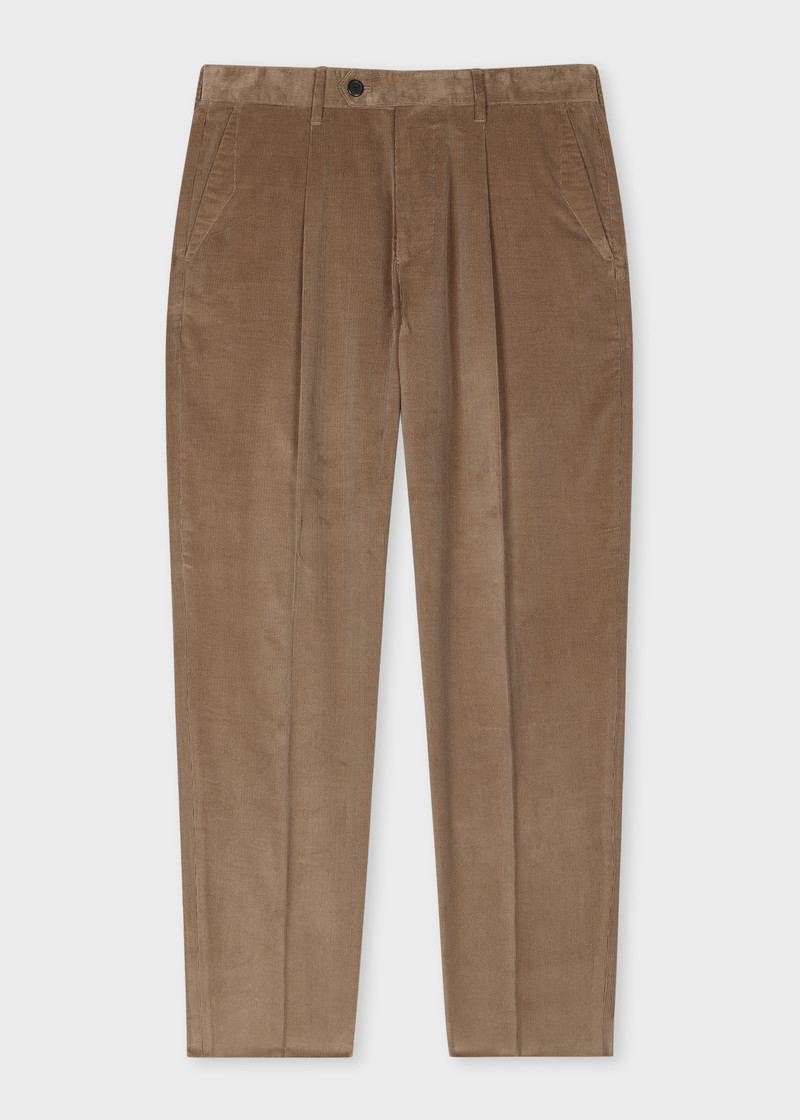 Tapered-Fit Fawn Pleated Corduroy Trousers 1