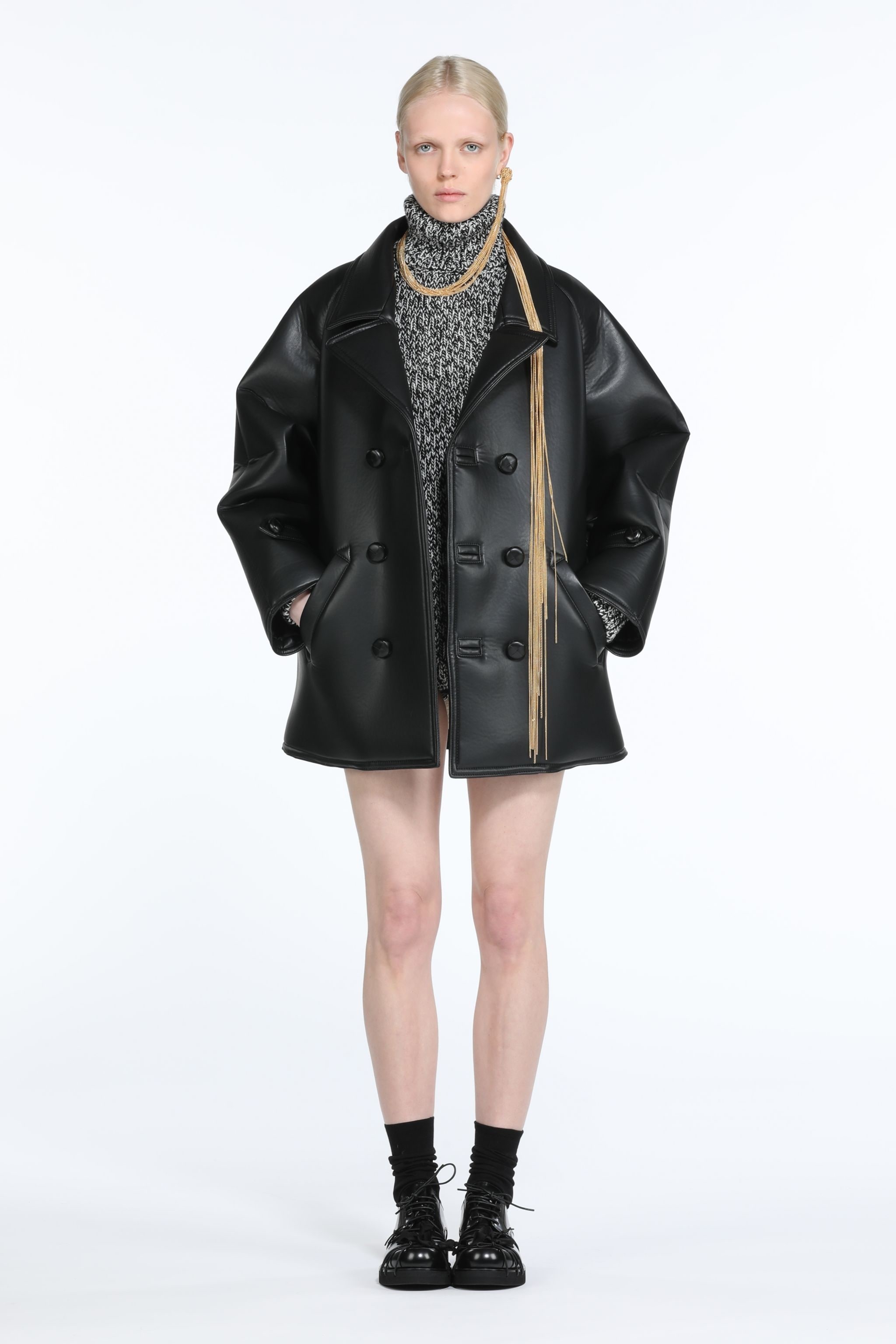 SYNTHETIC-LEATHER PEACOAT - 4