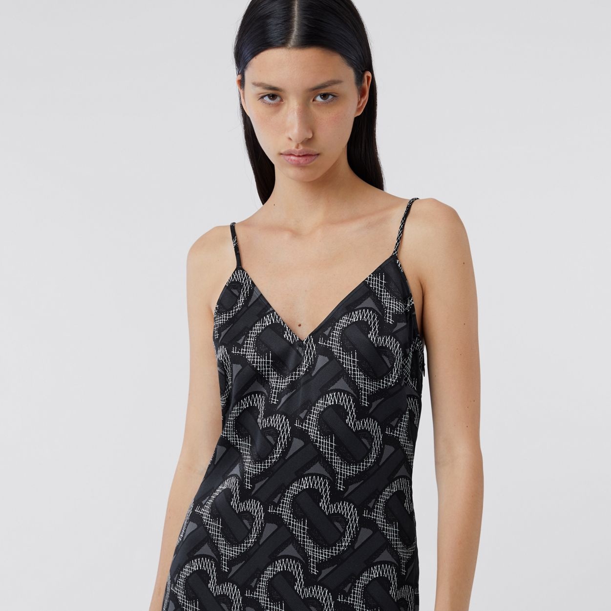 Monogram Print Silk Satin Slip Dress - 3