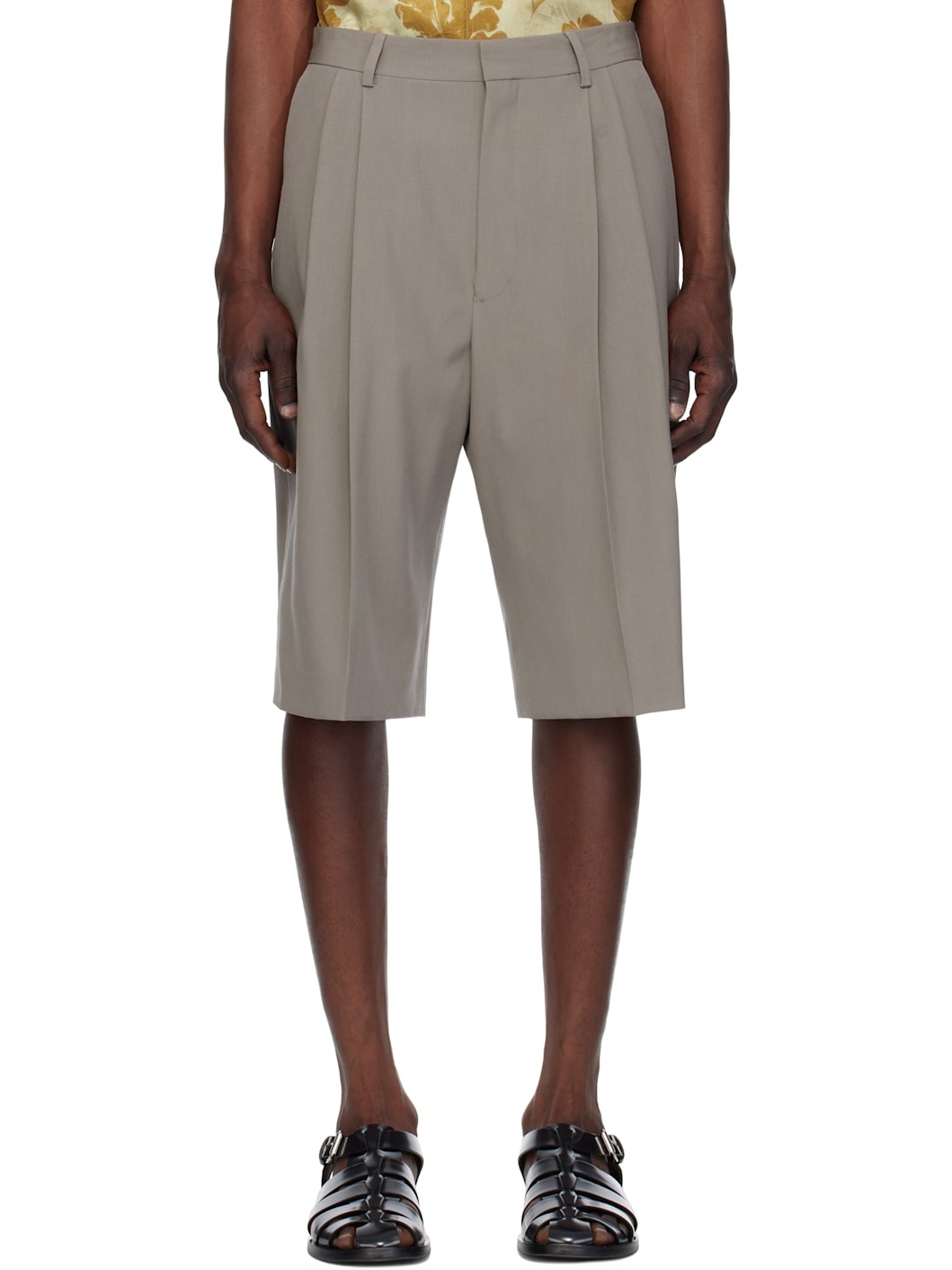 Gray Tailored Wool Shorts - 1