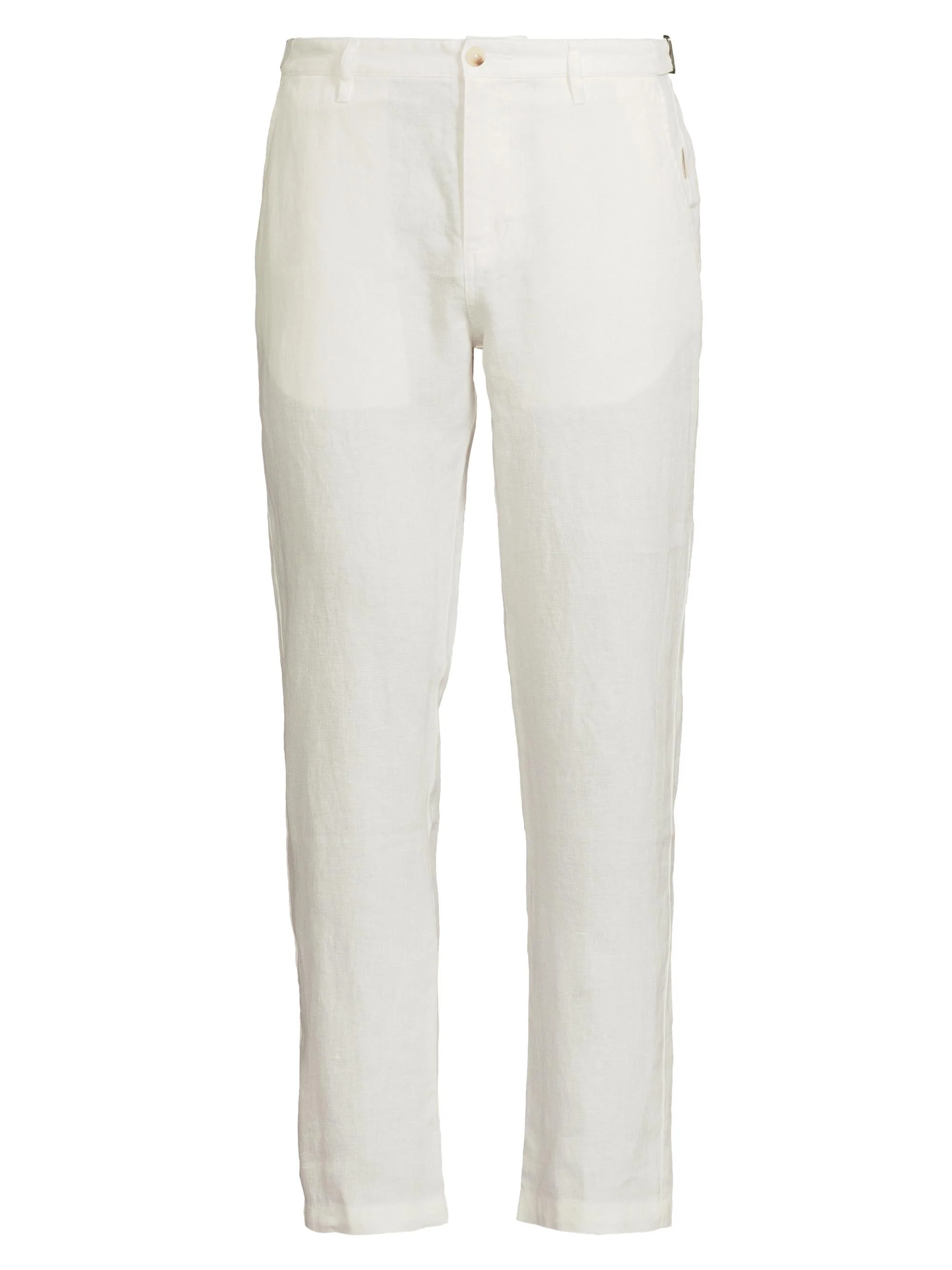 Men's Linen Flat-Front Trousers - White - 1