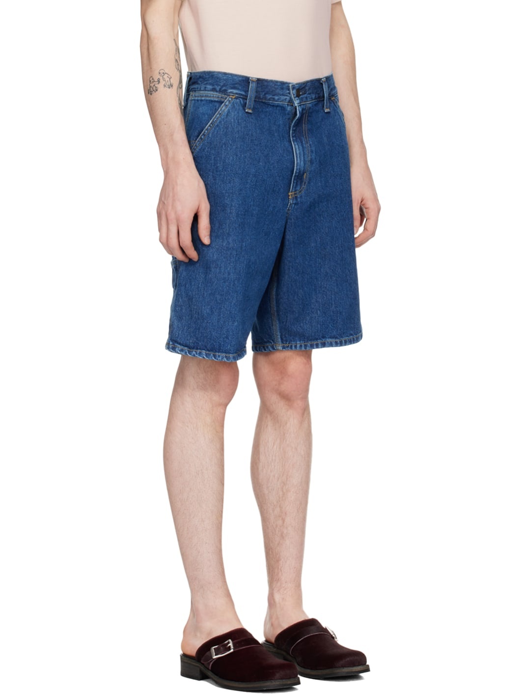 Indigo Single Knee Denim Shorts - 2