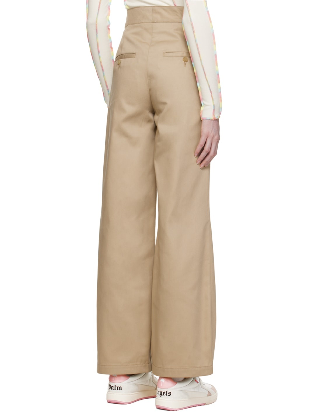 Beige Reversed Waistband Trousers - 3