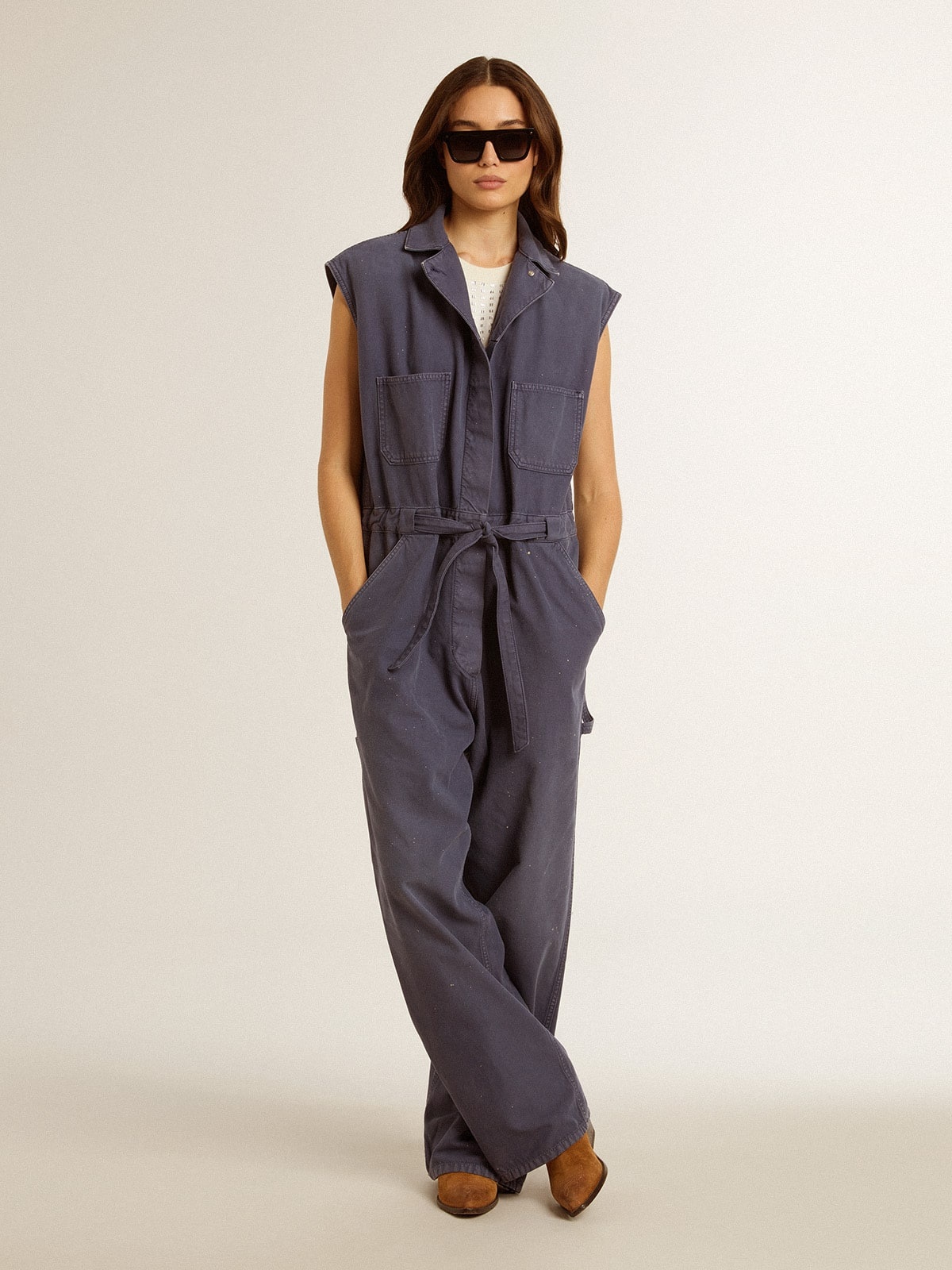 Blue distressed cotton jumpsuit - 2