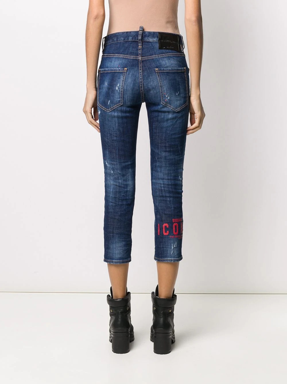 bird embroidery cropped jeans - 4