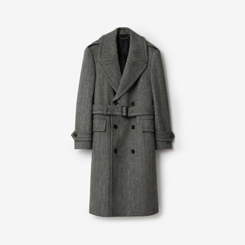 Long Herringbone Wool Trench Coat 1