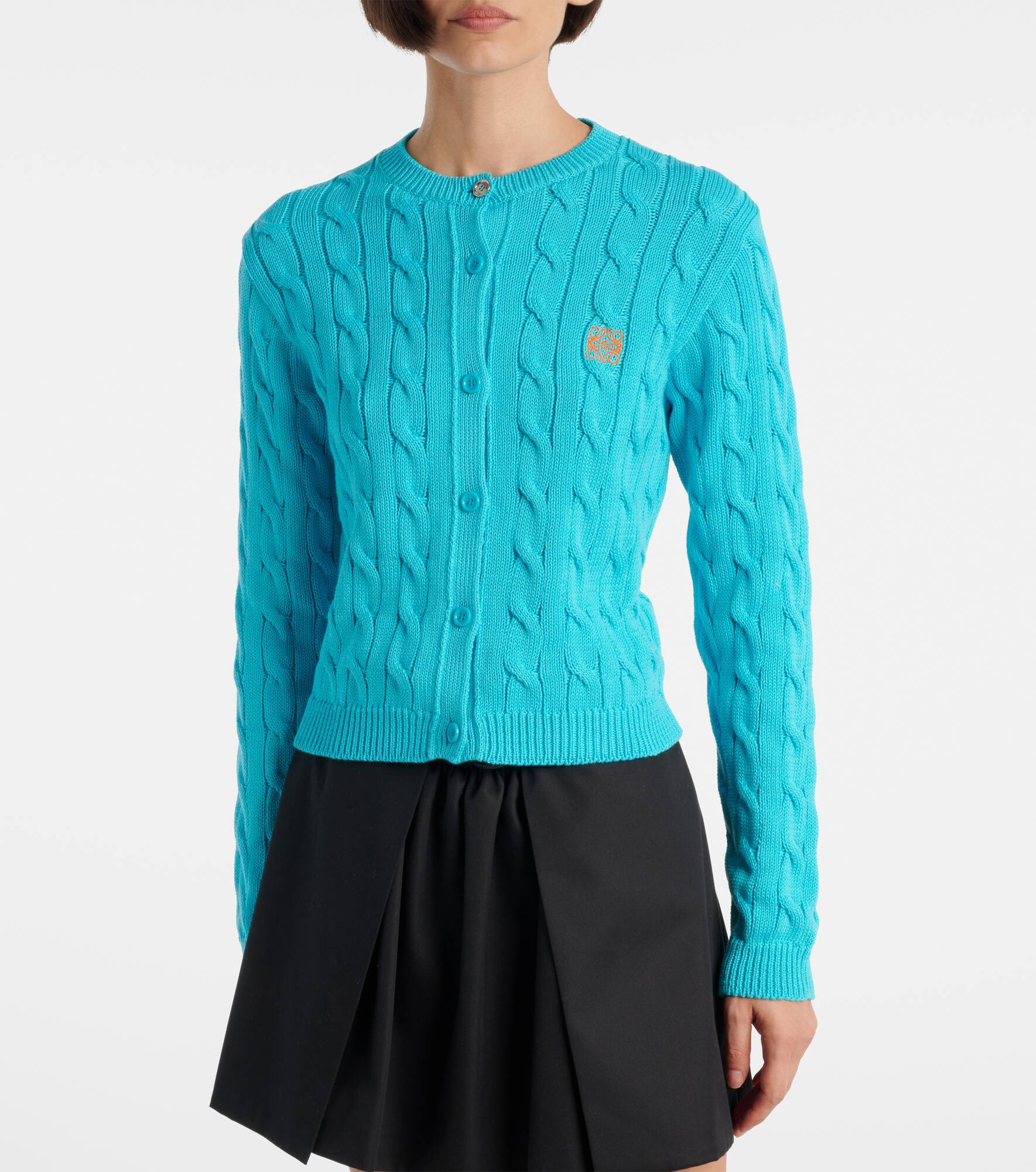 Anagram cable-knit cotton cardigan - 5