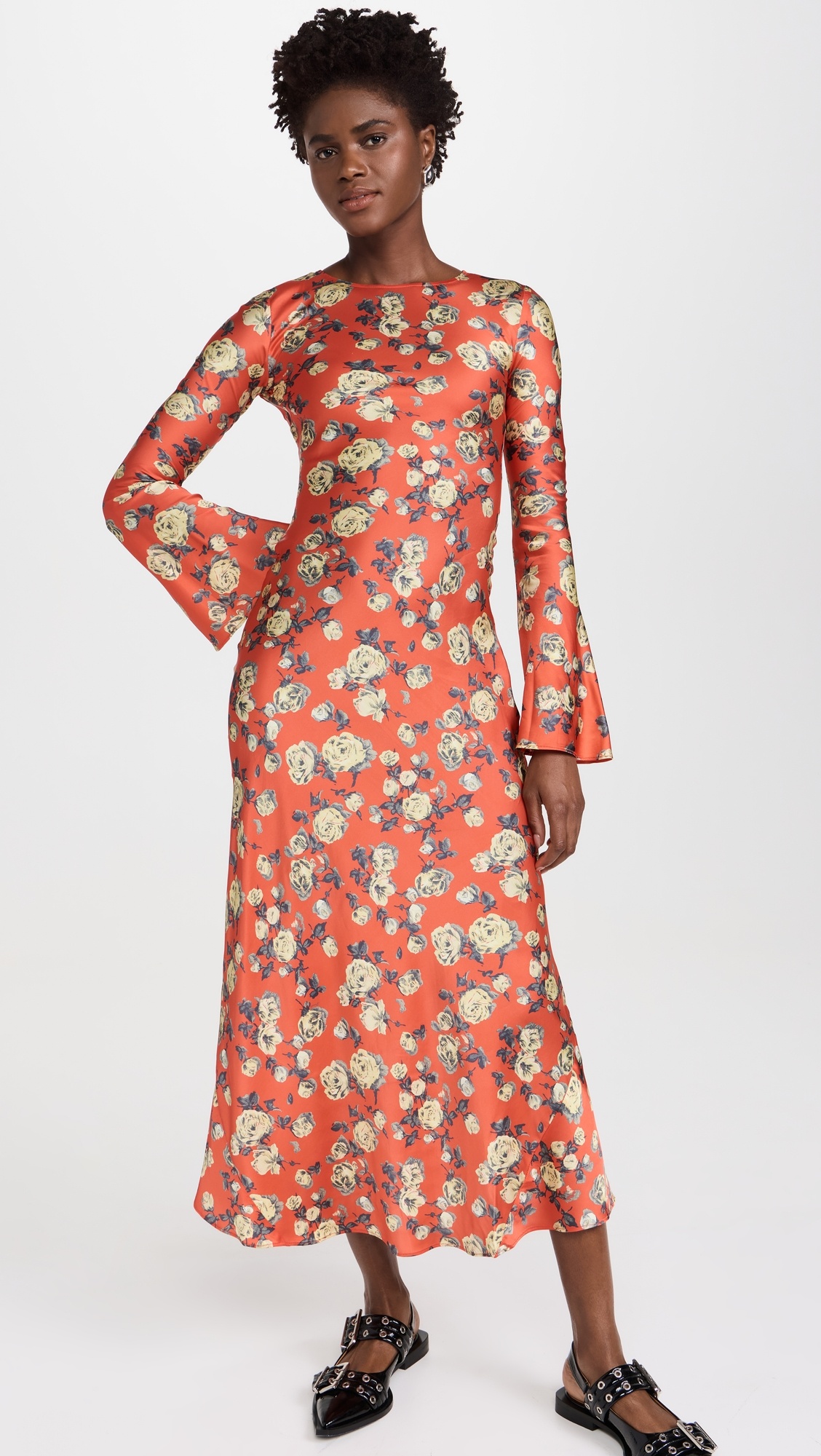 Printed Satin Maxi Dress - 6