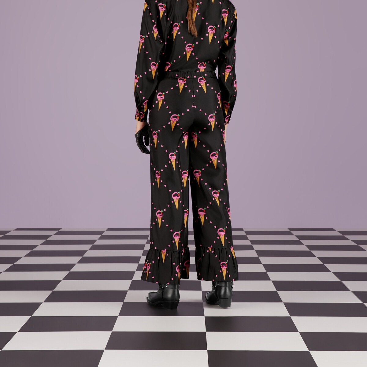 Silk pant with Gucci ice cream print - 6
