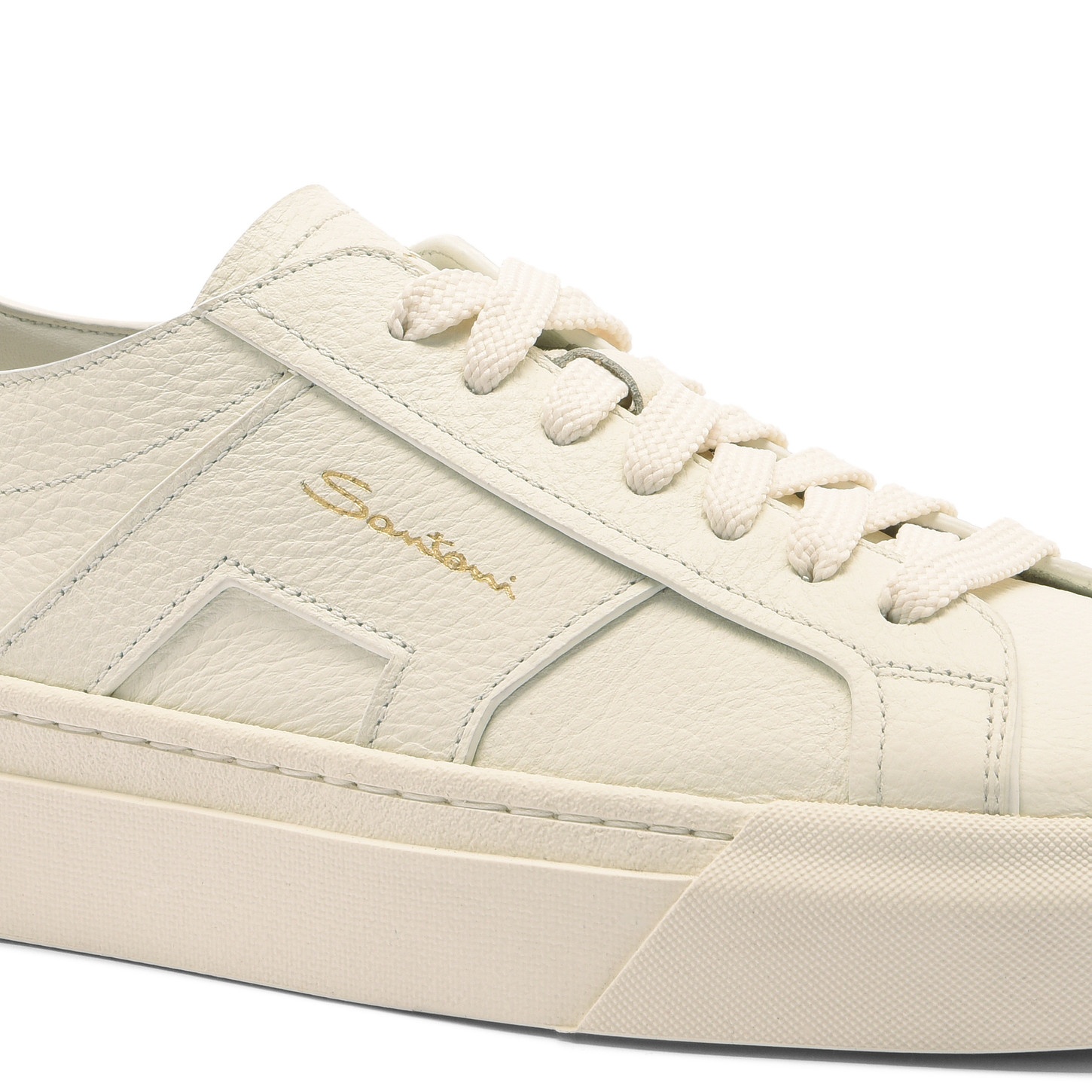 Women's white tumbled leather Double Buckle Sneaker - 6