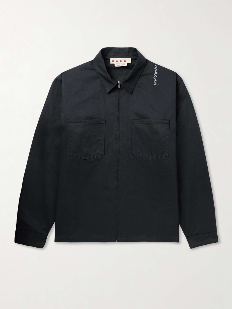 Logo-Embroidered Cotton-Gabardine Overshirt 1