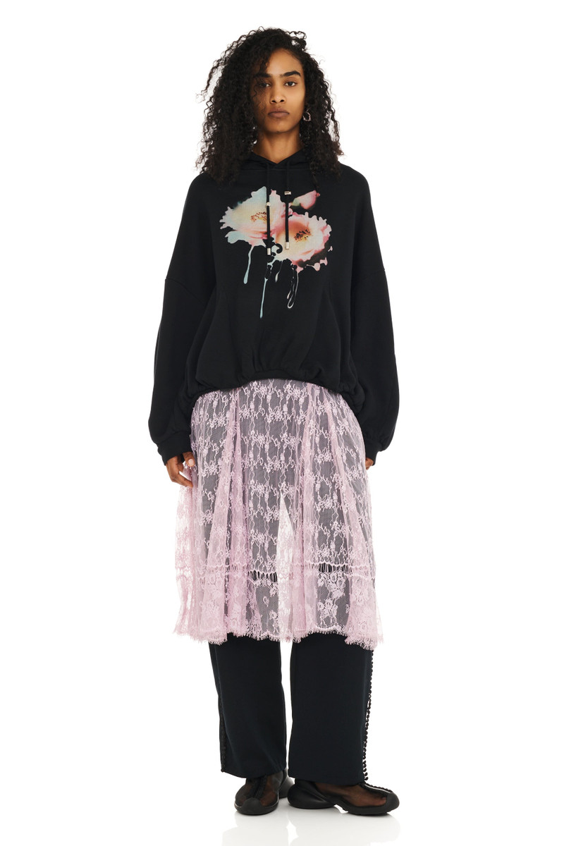 Collina Strada BLACK FLOWER DREAM GATHERED HOODIE outlook