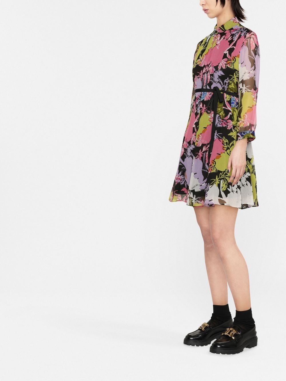 floral-print silk shirt dress - 3