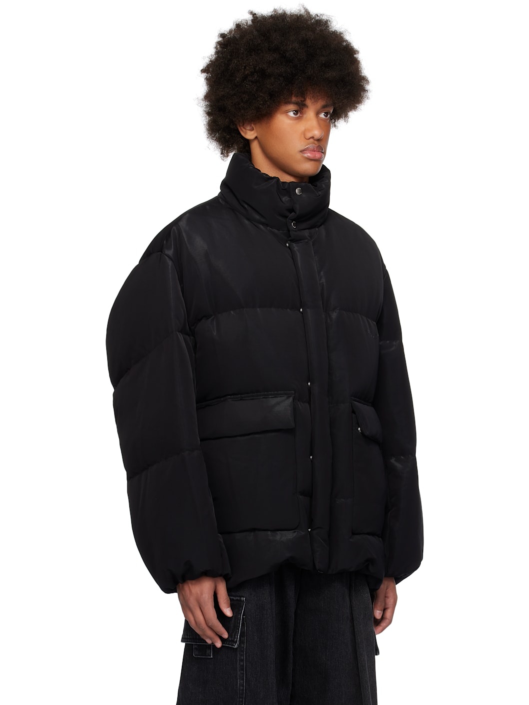 Black Quilted Down Jacket - 2