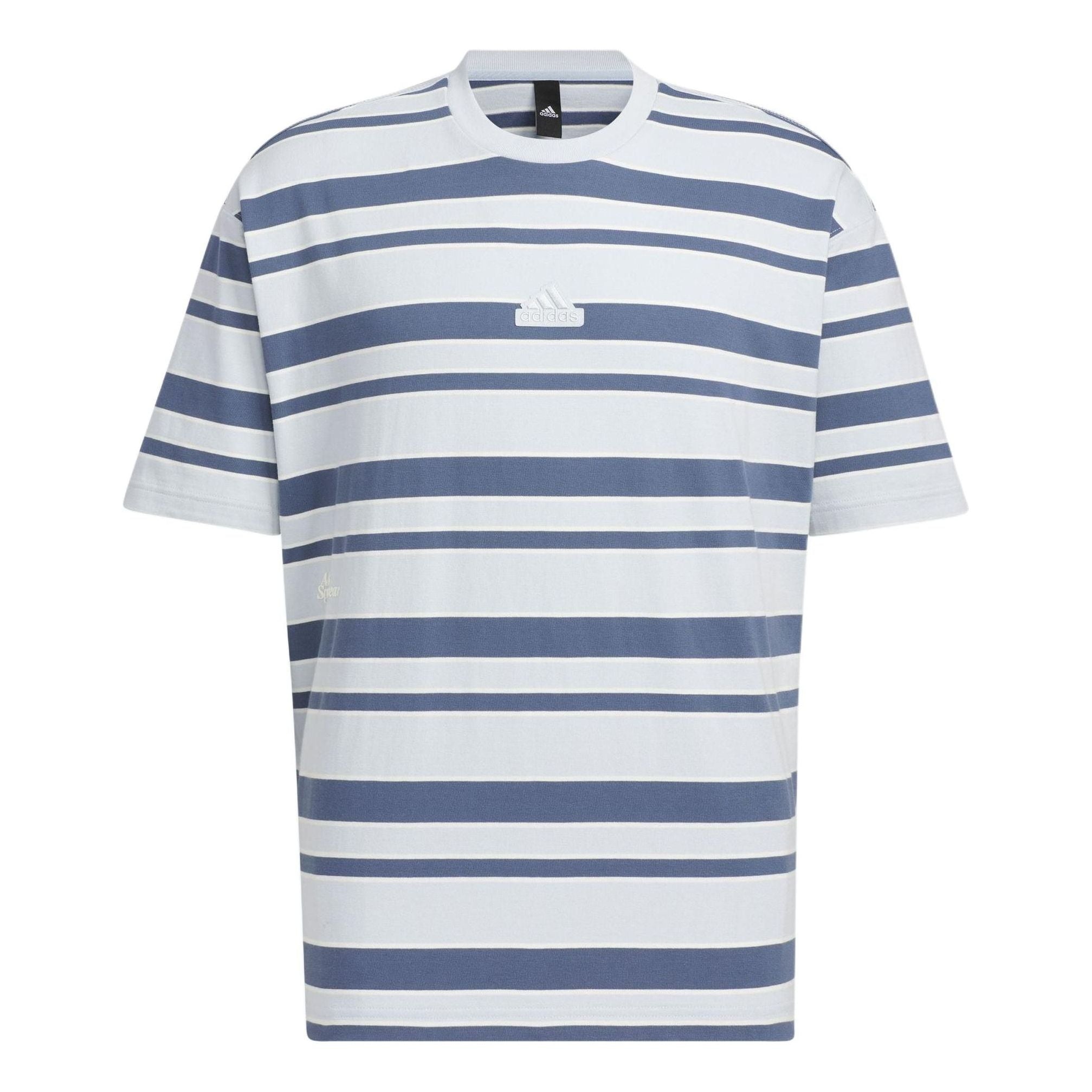 adidas Logo Stripe T-shirt Asia Sizing 'Grey Navy' IT3929 - 1