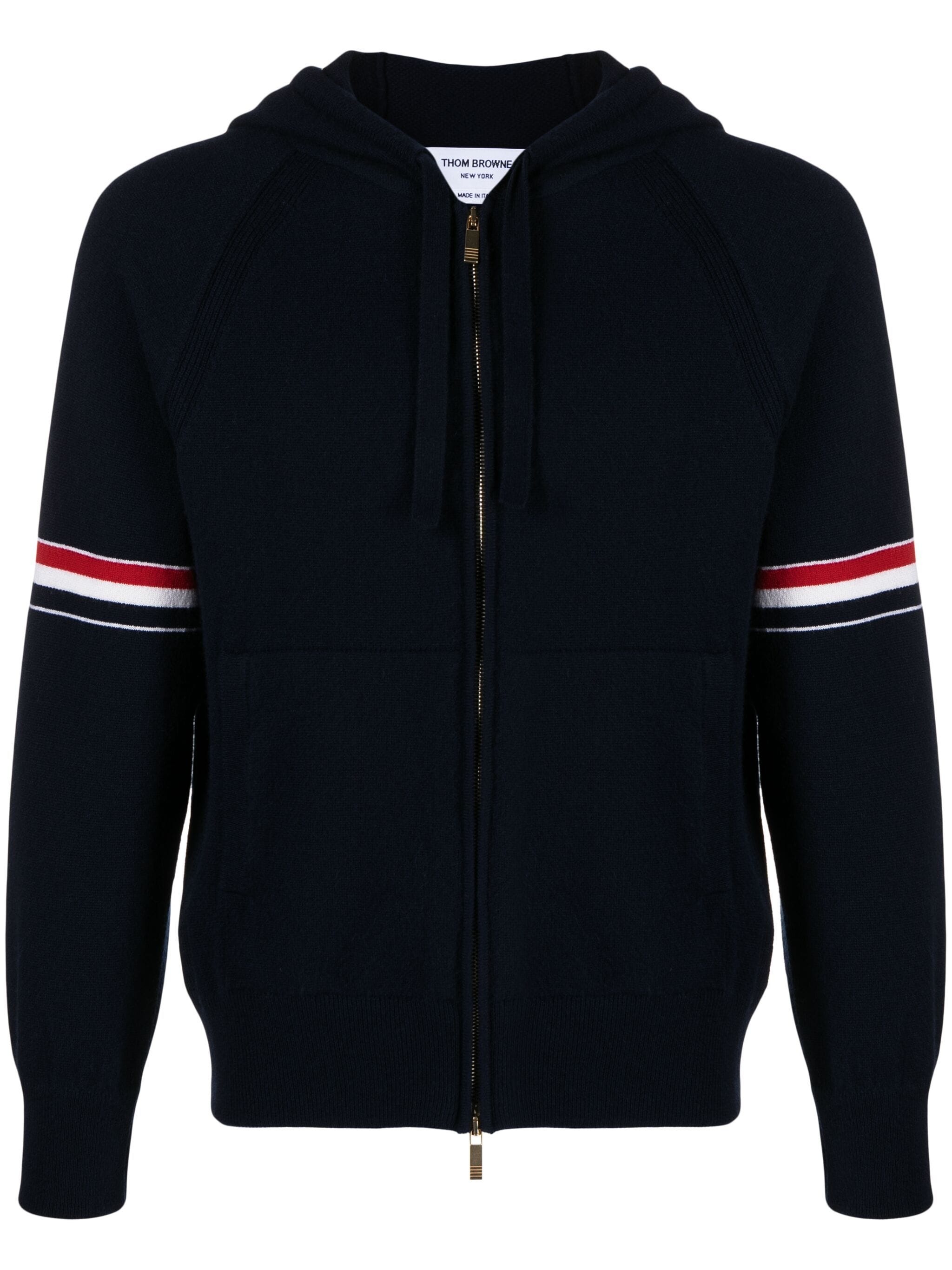 THOM BROWNE Men Jersey Float Jacquard Stitch Zip Up Hoodie In Cashmere W/Rwb Armband - 1