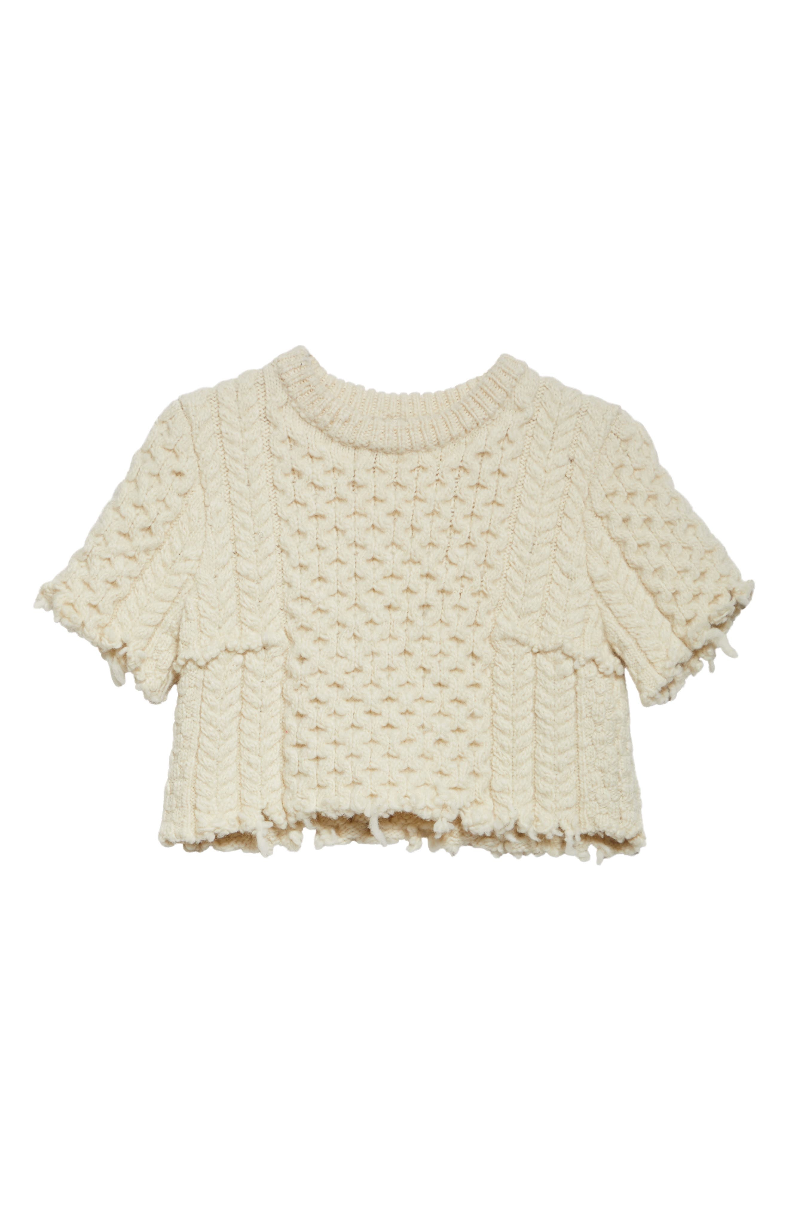 R13 Cutoff Shrunken Fisherman Stitch Wool Sweater in Cream at Nordstrom - 5