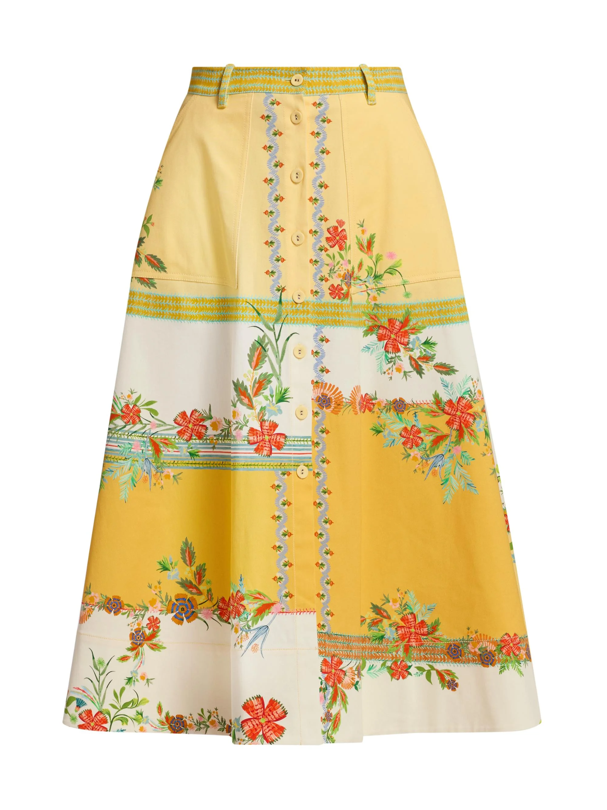 Women's Kali Zinnia Patchwork Midi-Skirt - Zinnia Patchwork Placement - 1