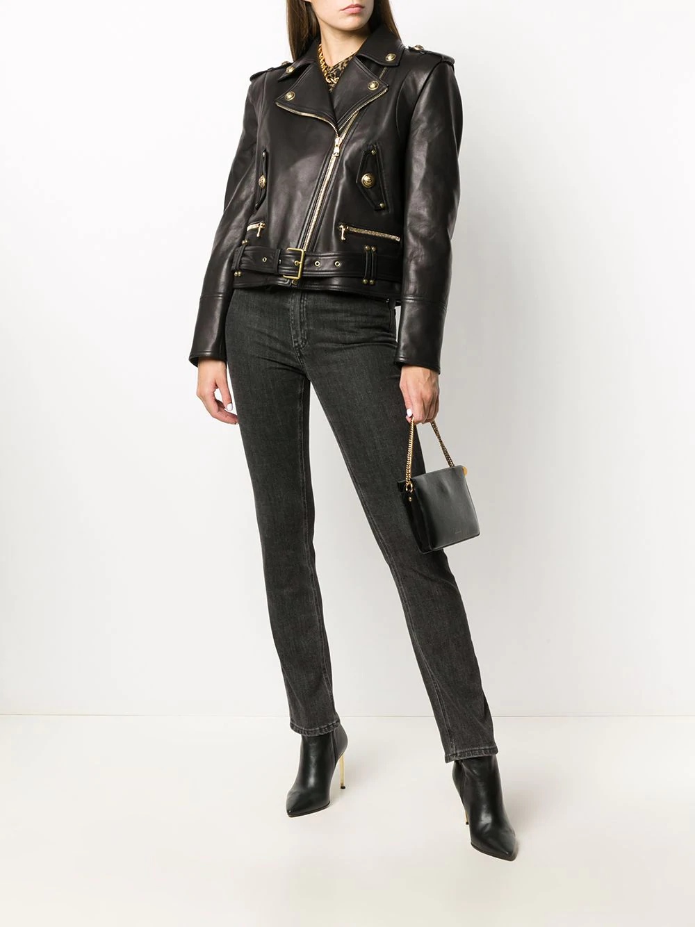 cropped logo button biker jacket - 2