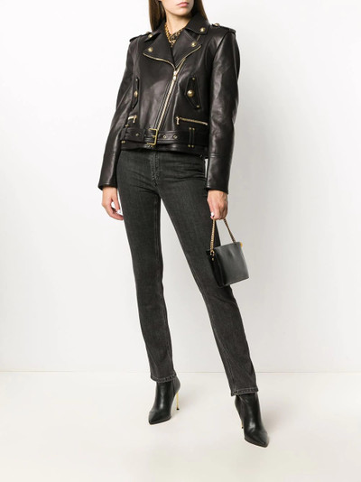 Balmain cropped logo button biker jacket outlook