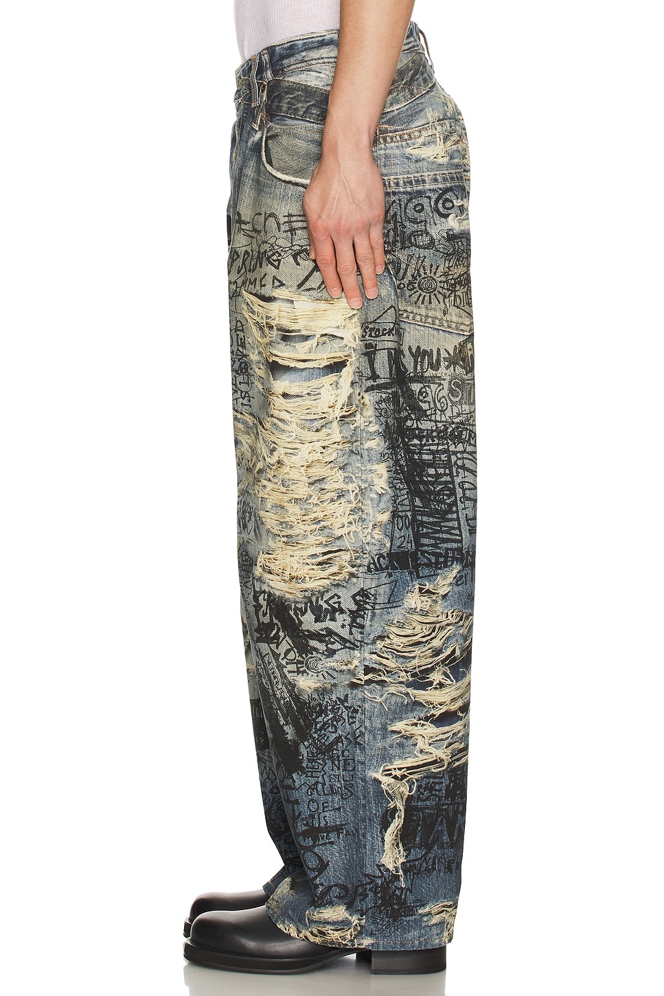2023m Torn Scribble Trompe Loeil Denim Jean - 4