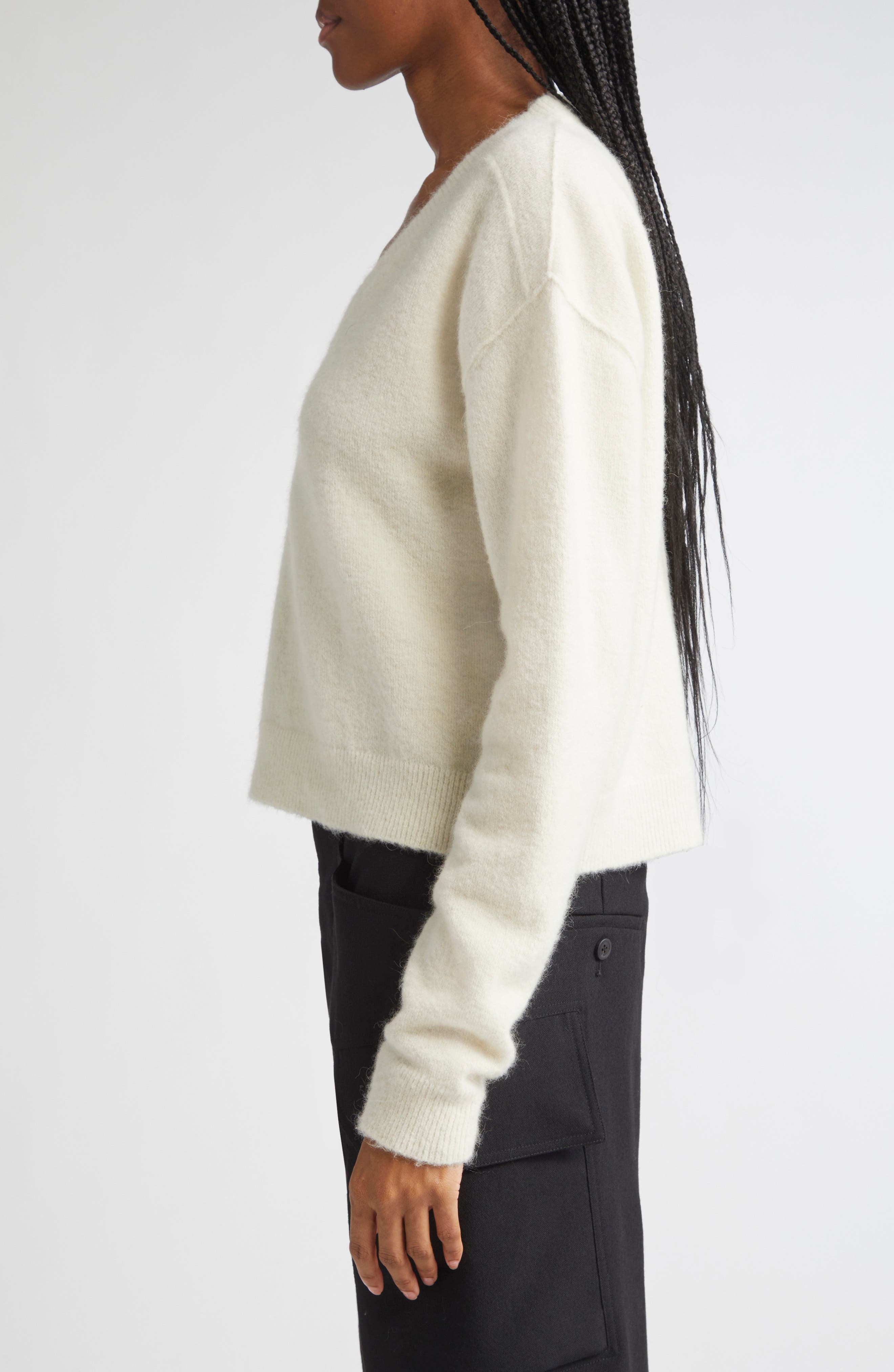 Rick Owens Tommy Alpaca & Wool Blend V-Neck Sweater in Milk at Nordstrom - 3