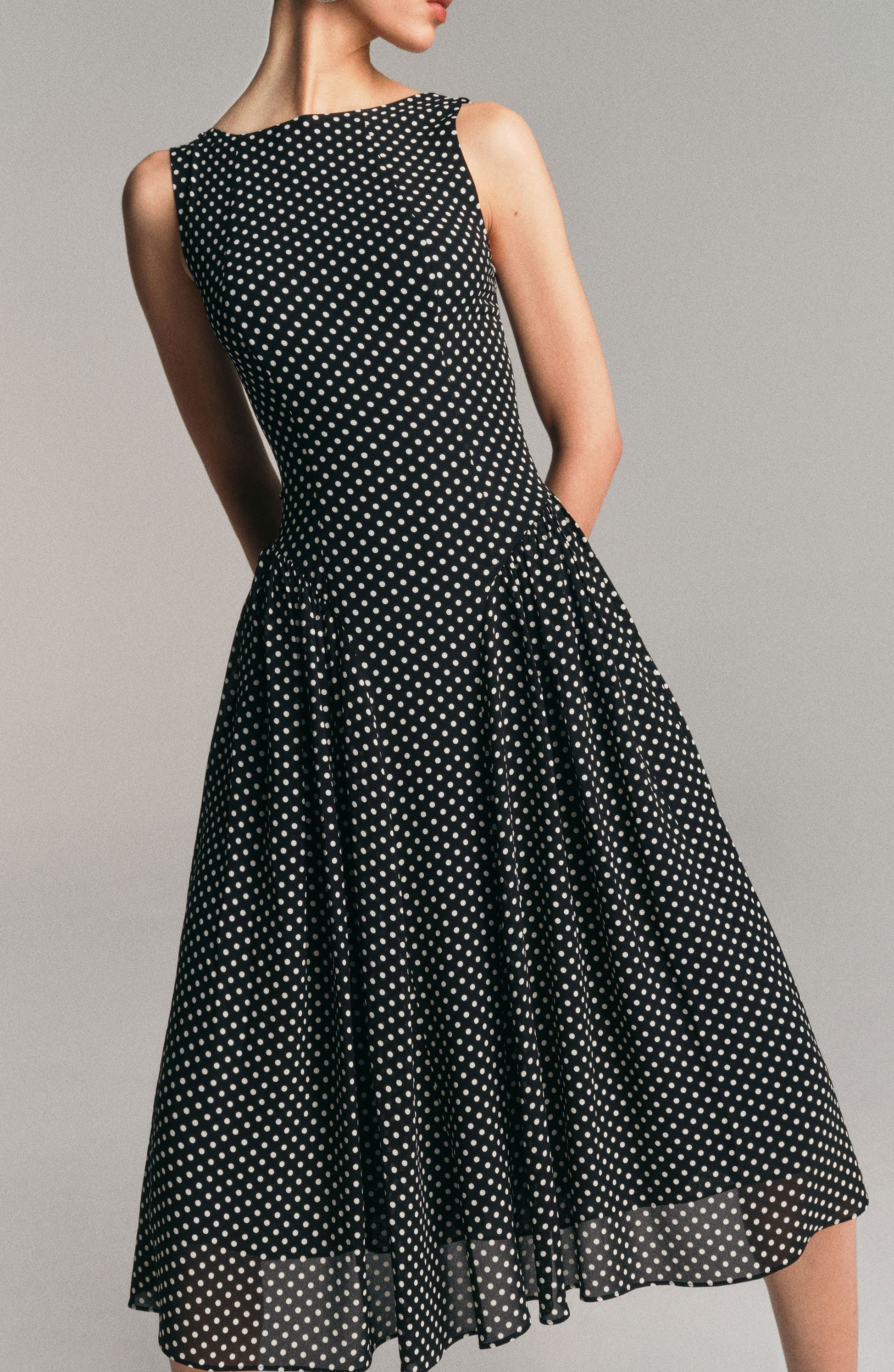 Reformation Anelis Polka Dot Sleeveless Fit & Flare Dress in Caviar Dot at Nordstrom - 9