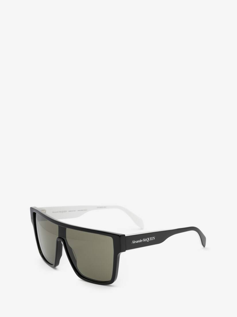 Men's Selvedge Oversized Mask Sunglasses in Black - 3