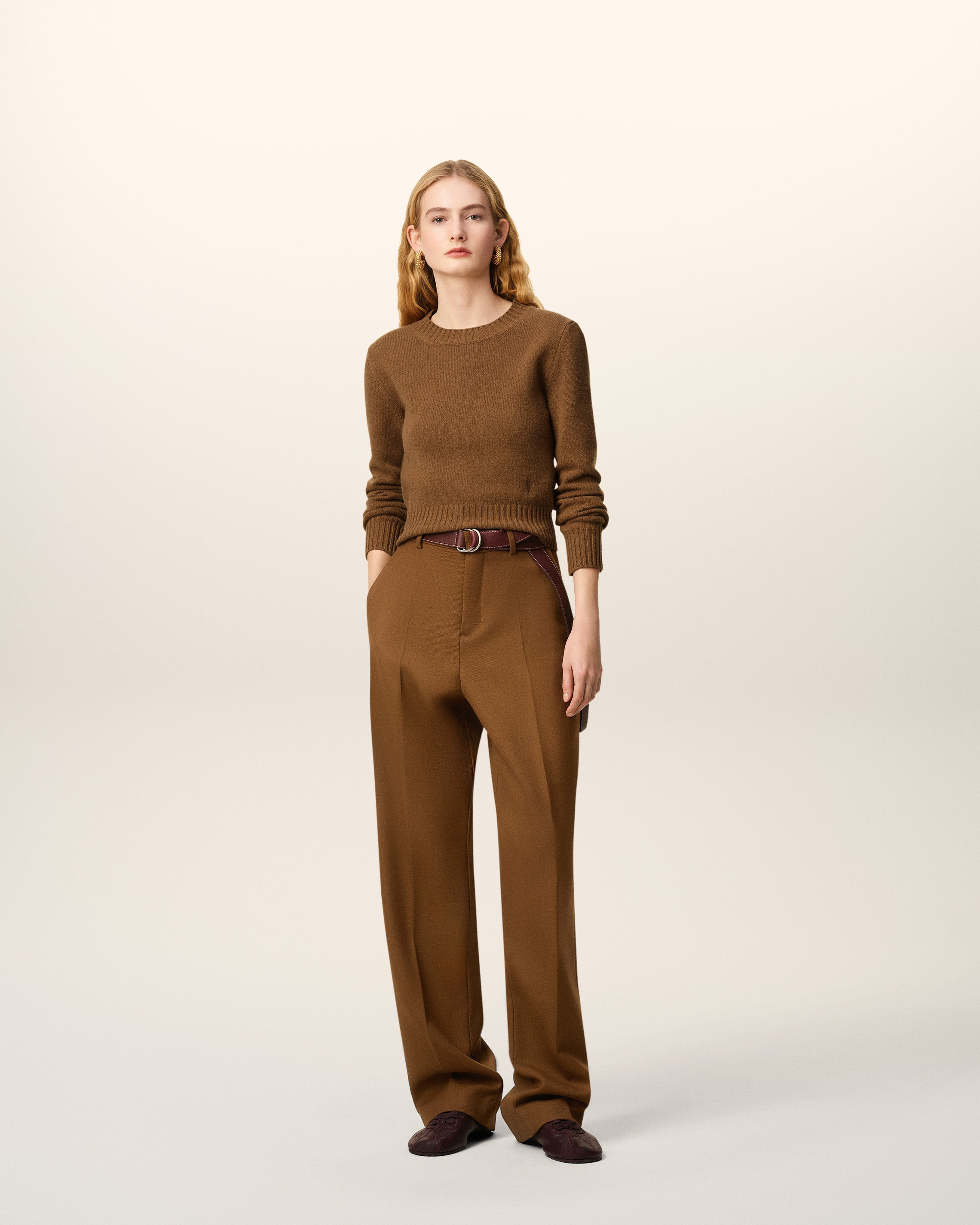 BROWN WOOL LARGE FIT TROUSERS - 3