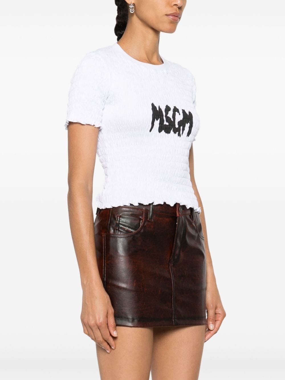 logo-print smocked T-shirt - 3