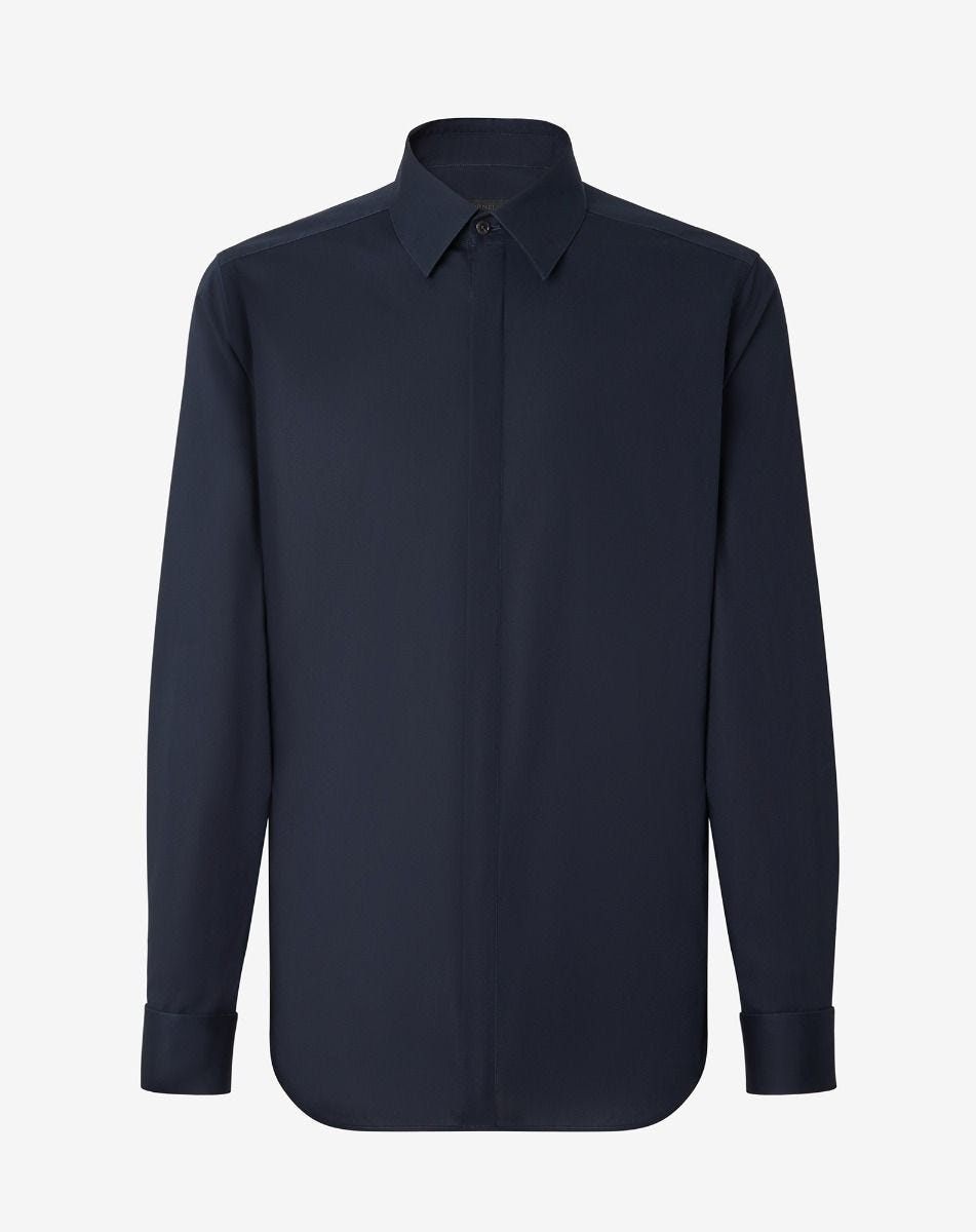 Navy blue cotton poplin evening shirt - 1
