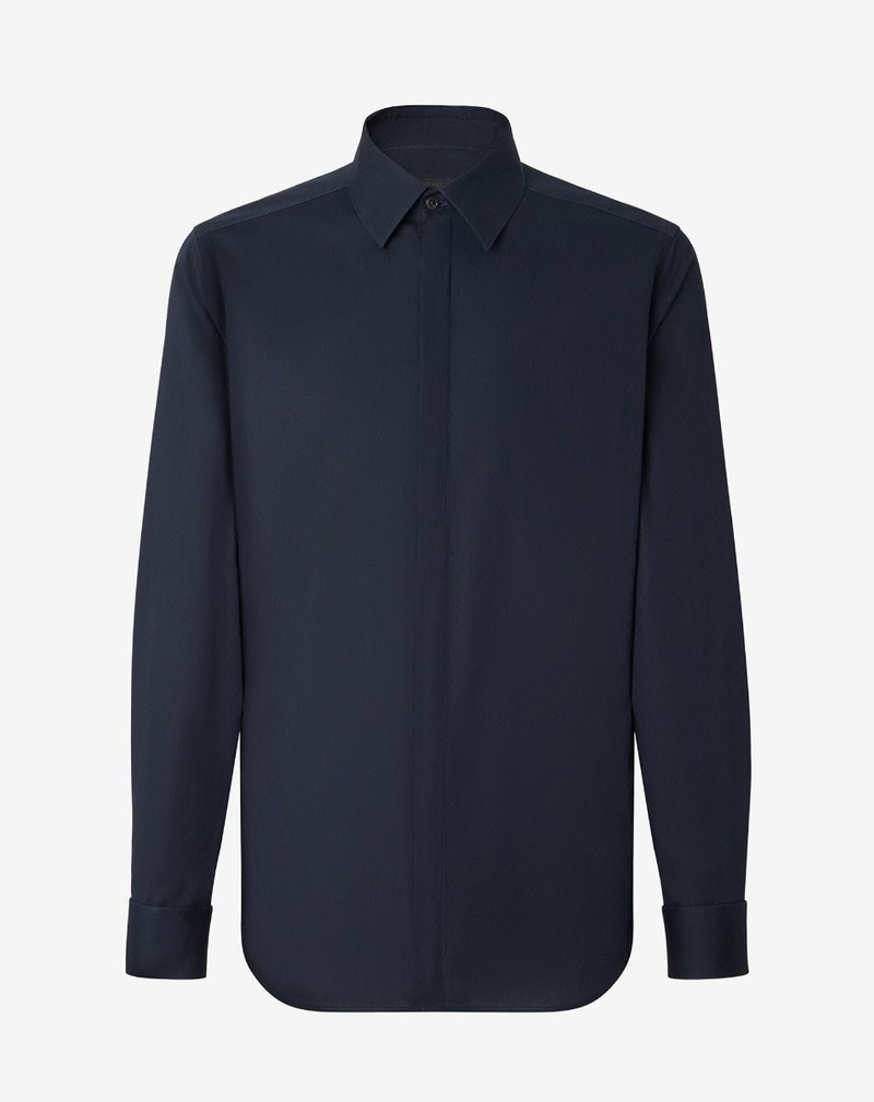 Navy blue cotton poplin evening shirt 1