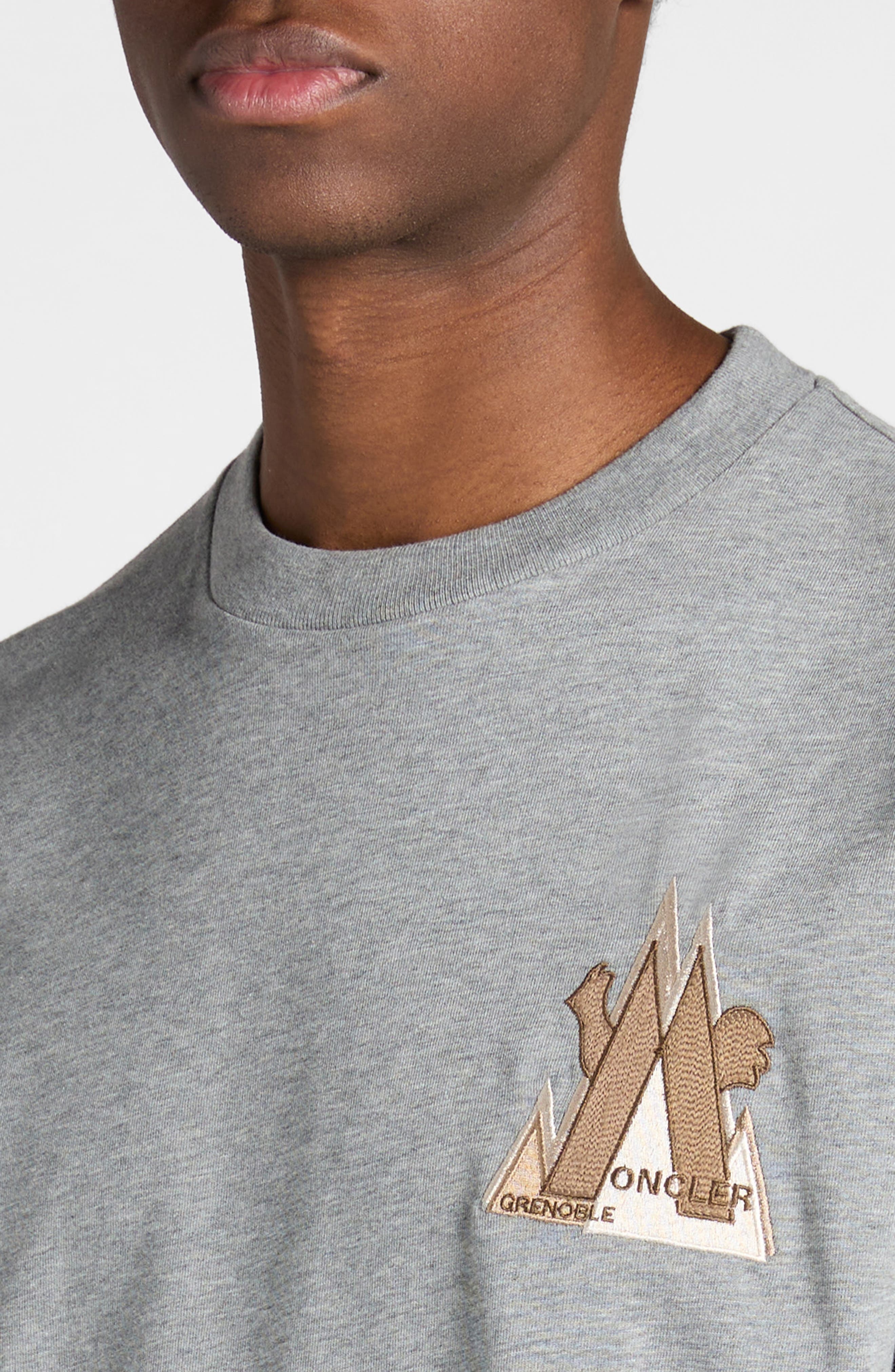 Moncler Grenoble Embroidered Logo Cotton T-Shirt in Grey at Nordstrom - 5
