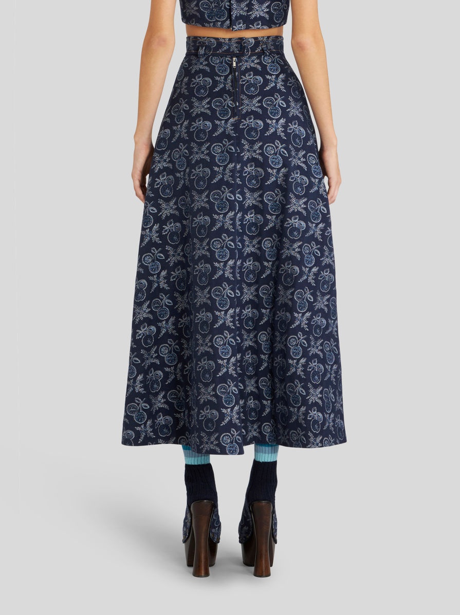MIDI DENIM JACQUARD SKIRT WITH APPLES - 4