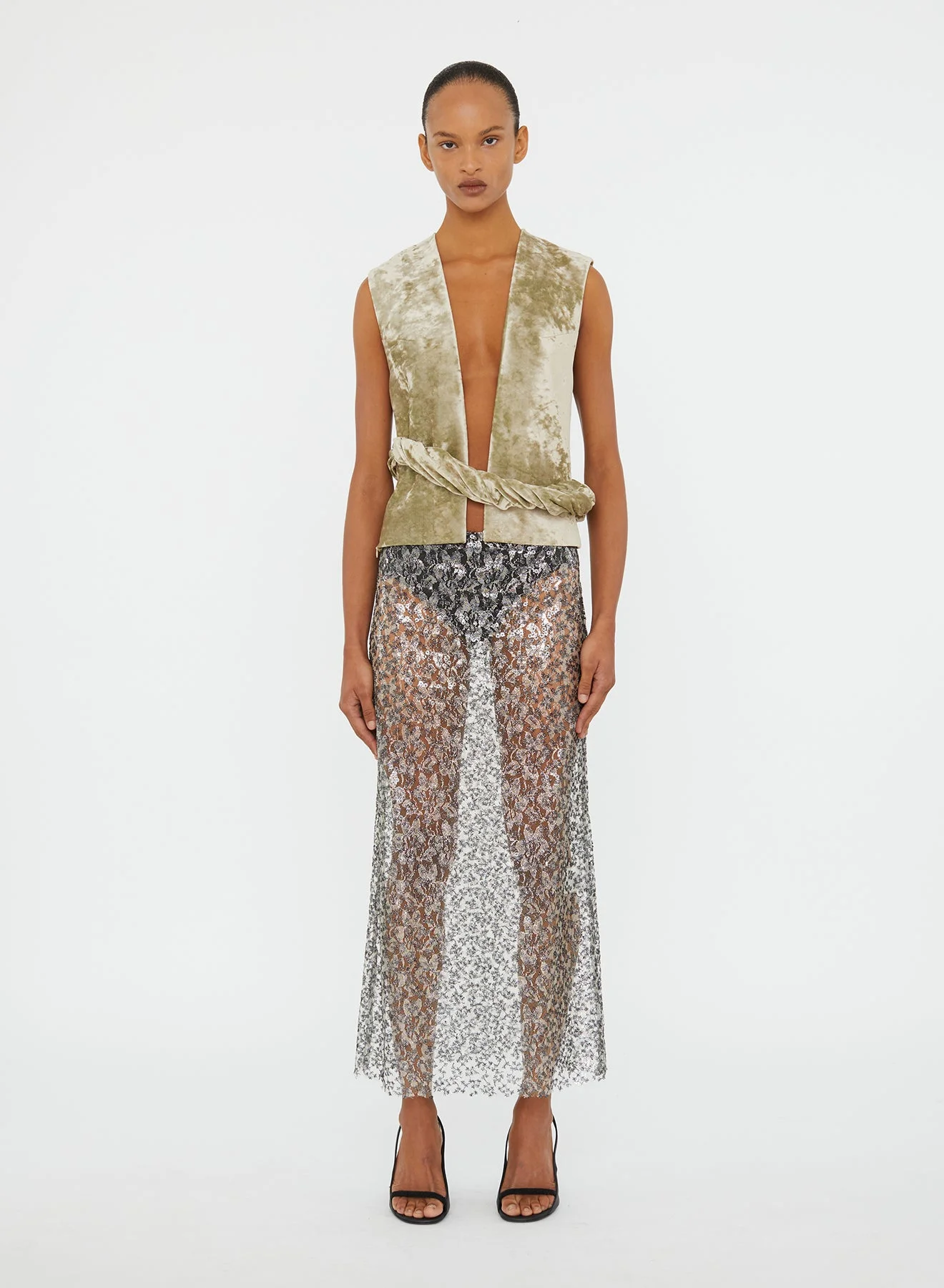 Sequined Lace Column Skirt - 1