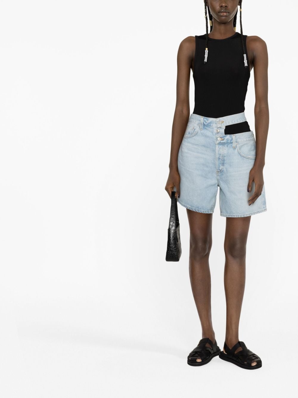 asymmetric denim shorts - 2