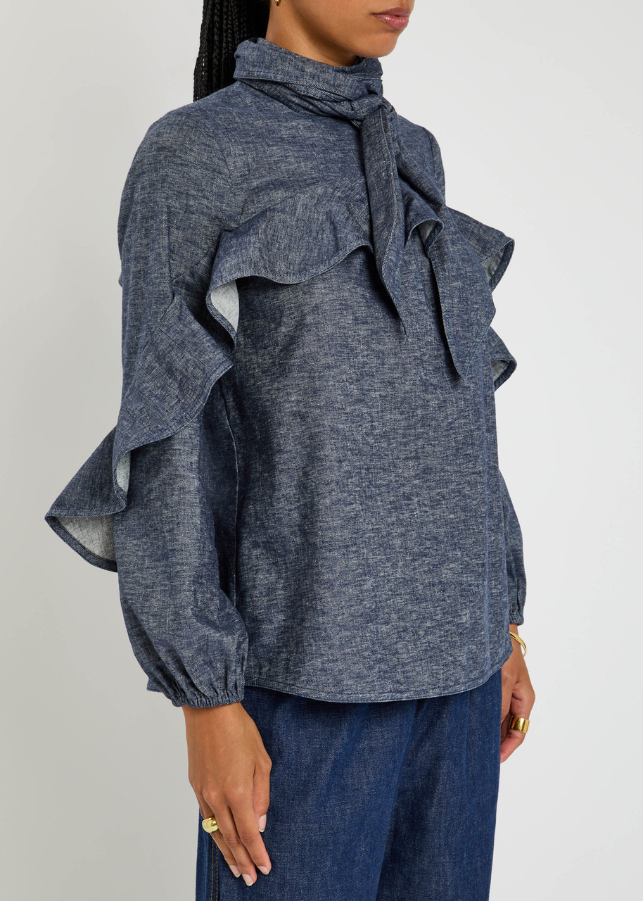 Zimmermann Hypnotic Chambray Linen-blend Blouse - 2