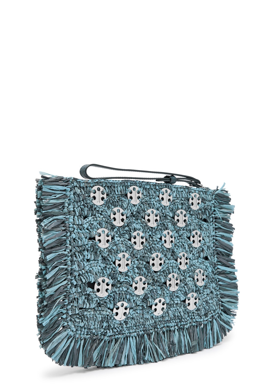 Rabanne Fringed Disc-embellished Raffia Pouch - 2