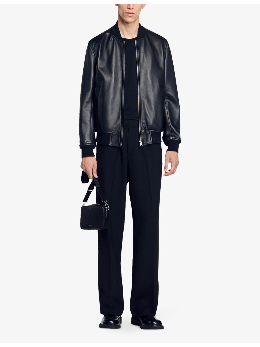 Ribbed-trim regular-fit leather jacket - 2