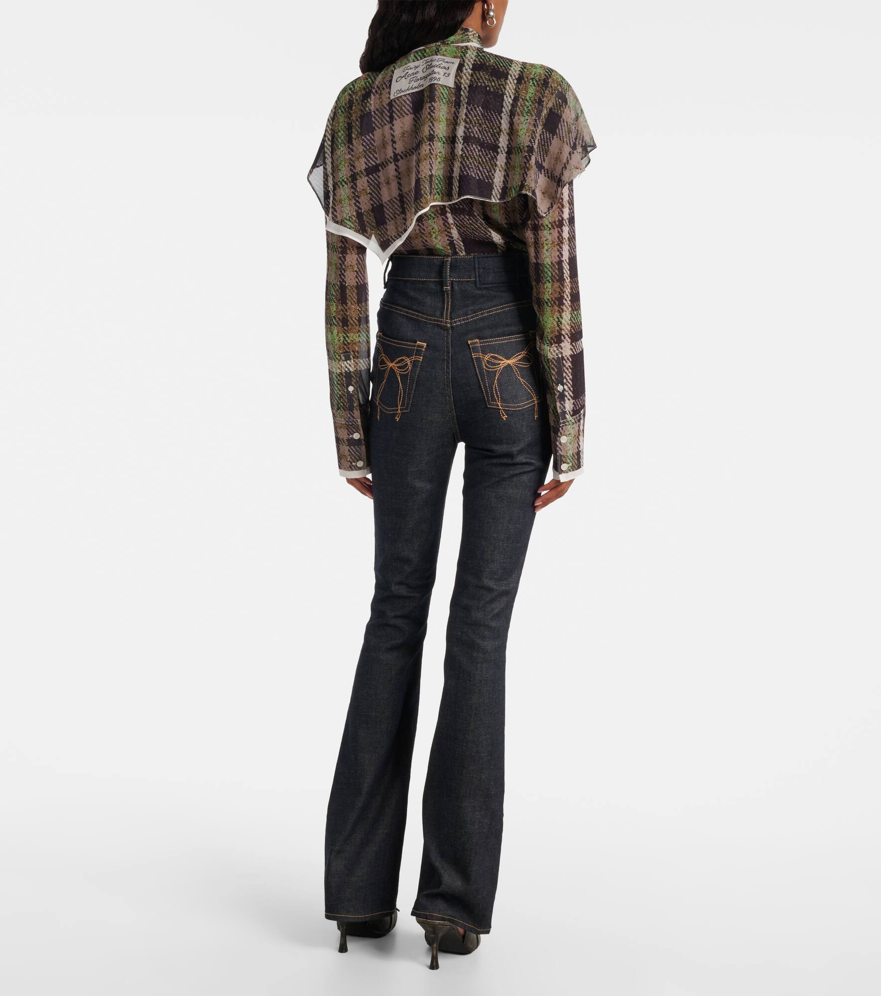 High-rise cotton-blend flared pants - 3
